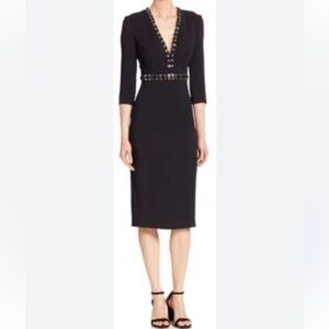 Michael Kors Collection Elegant Black V-Neck Dress with Silver Gromet Detail 12